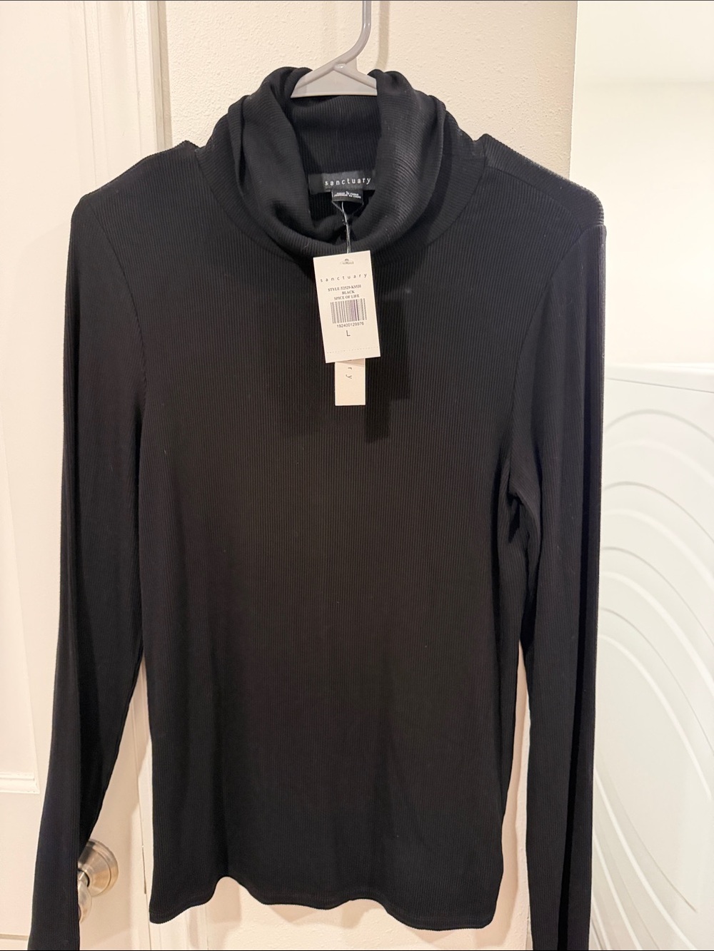 Sanctuary Black Ribbed Cowl-Neck Long Sleeve Top